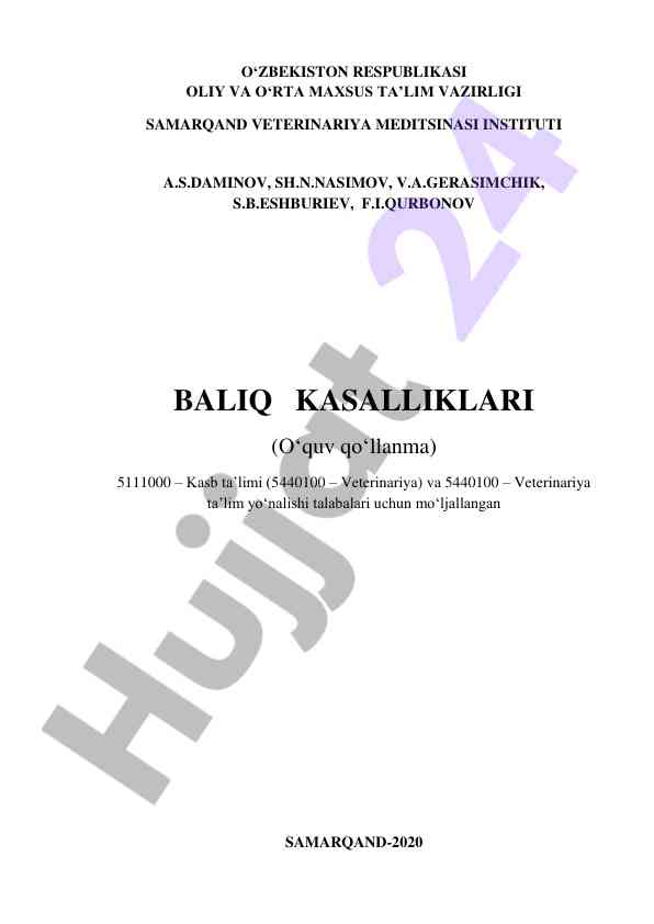 Baliq kasalliklari o‘quv qo‘llanma