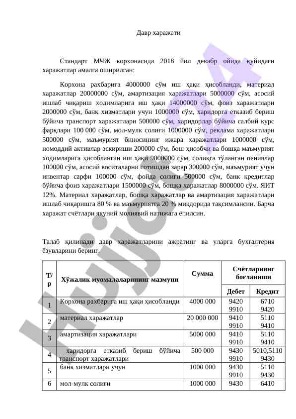 Davr xarajatlari tahlili va taqsimoti