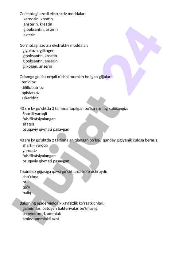 Gо‘shtdagi ekstraktiv moddalar va gijjalar tahlili