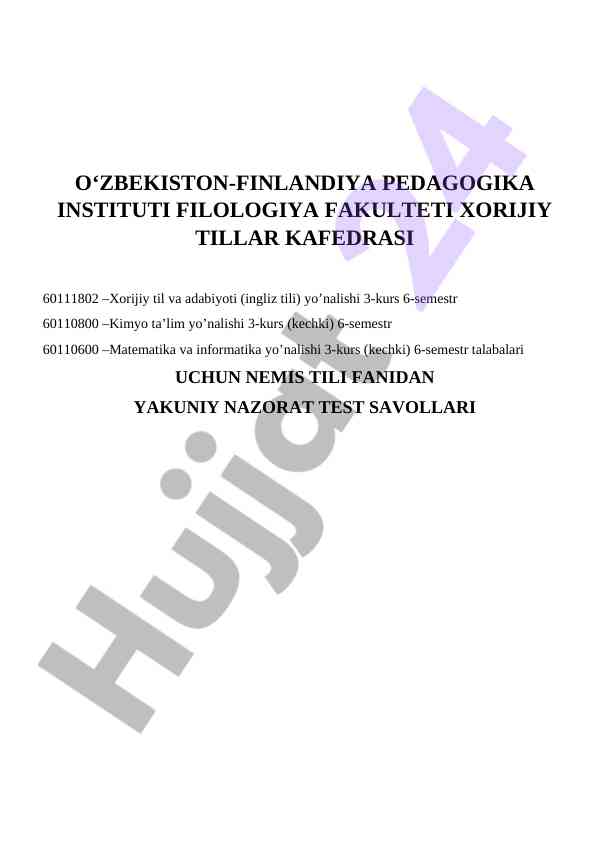 Nemis tili fanidan yakuniy nazorat test savollari