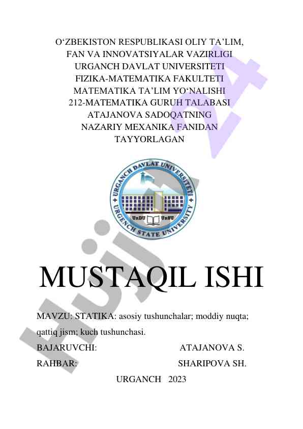 Statika asosiy tushunchalari va qattiq jism
