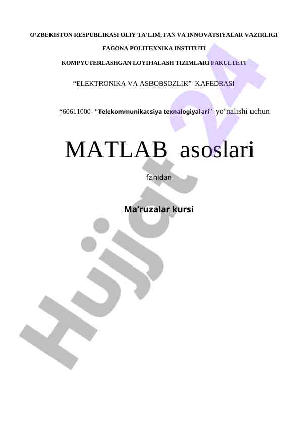 Matlab asoslari: telekommunikatsiya texnologiyalari