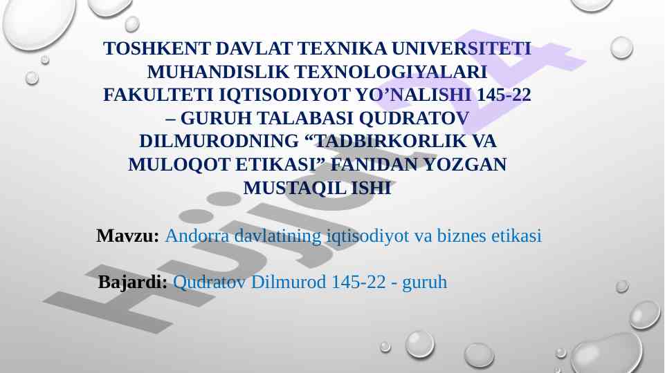 Andorra davlatining iqtisodiyot va biznes etikasi
