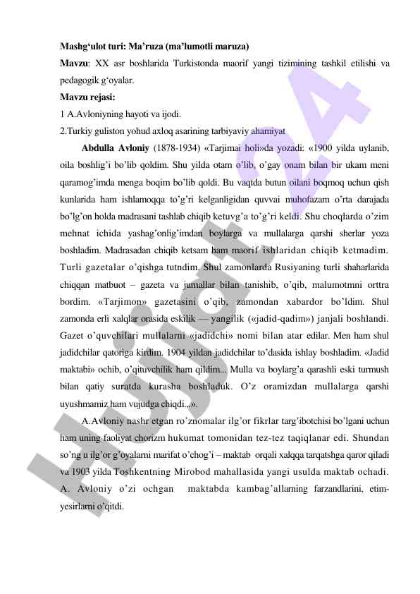 Xx asr boshlarida turkistonda maorif tizimi