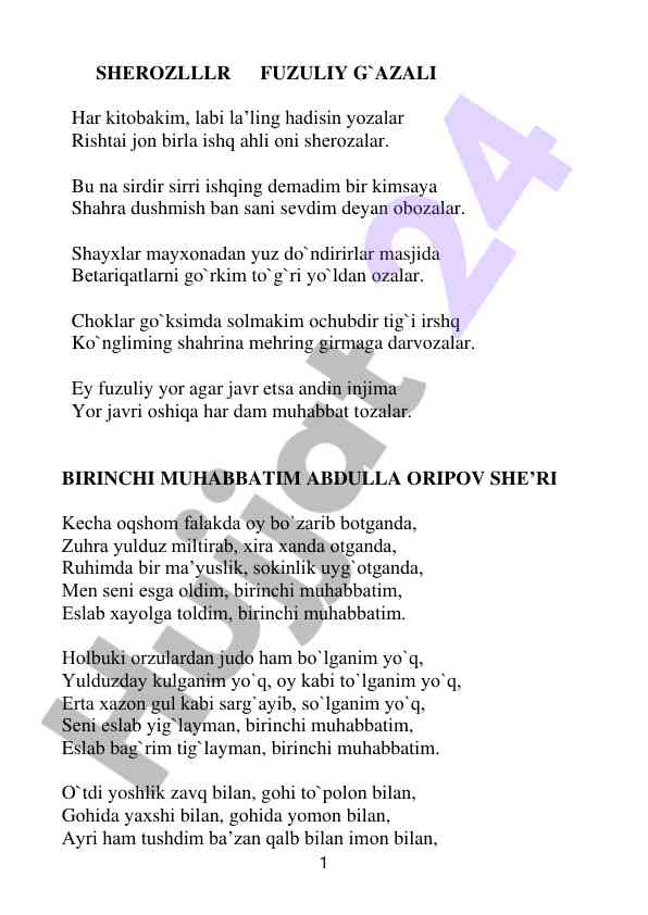 Fuzuliy g`azali: birinchi muhabbatim she'ri tahlili