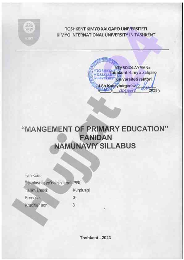 O‘qituvchilar uchun pedagogika kursi sillabusi