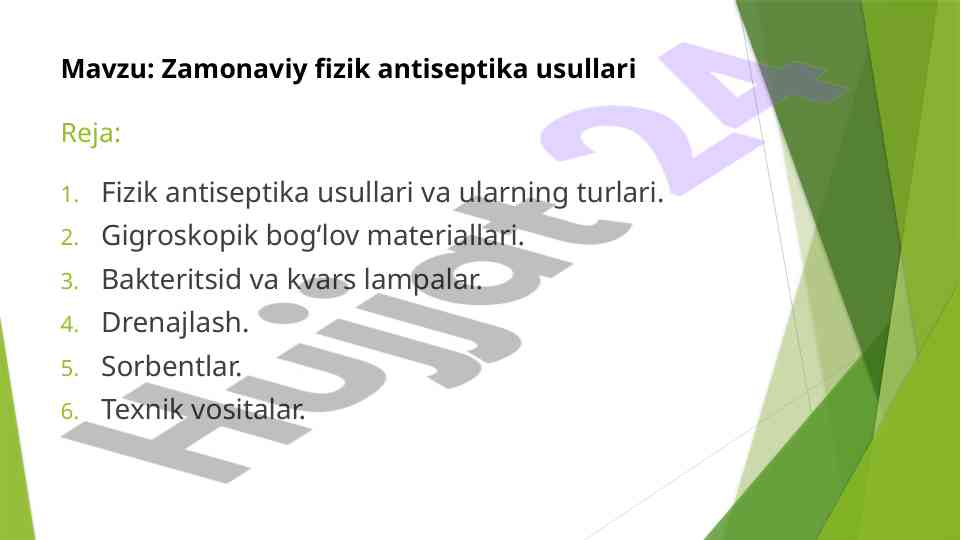 Zamonaviy fizik antiseptika usullari tahlili