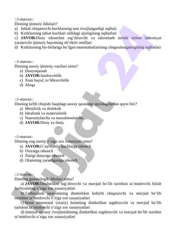Dinning ijtimoiy ildizlari va vazifalari haqida tahlil