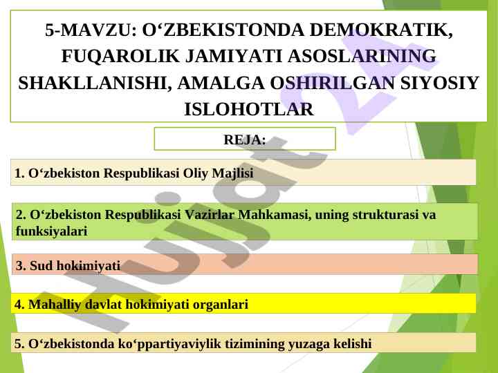 O‘zbekistonda demokratik fuqarolik jamiyatining asoslari
