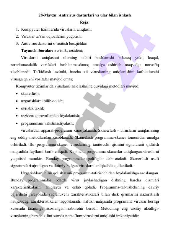 Antivirus dasturlari va ular bilan ishlash
