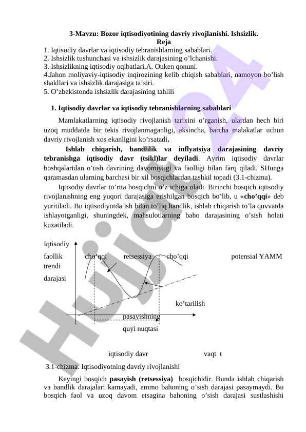 Bozor iqtisodiyotining davriy rivojlanishi va ishsizlik