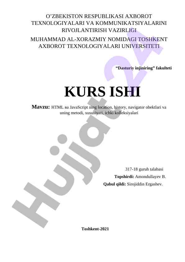Html va javascript obektlari haqida kurs ish