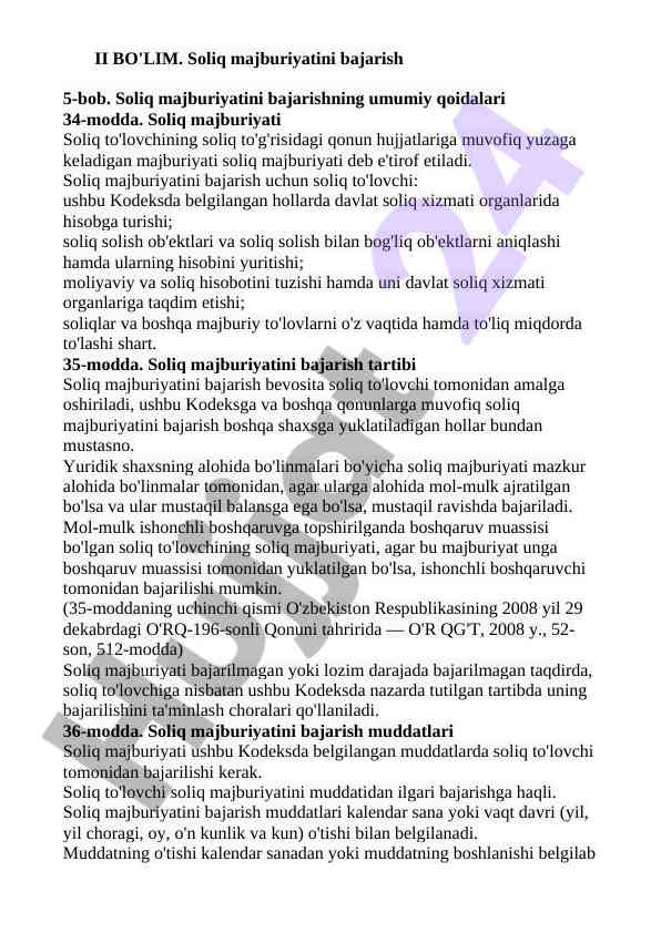 Soliq majburiyatini bajarish qoidalari va tartibi