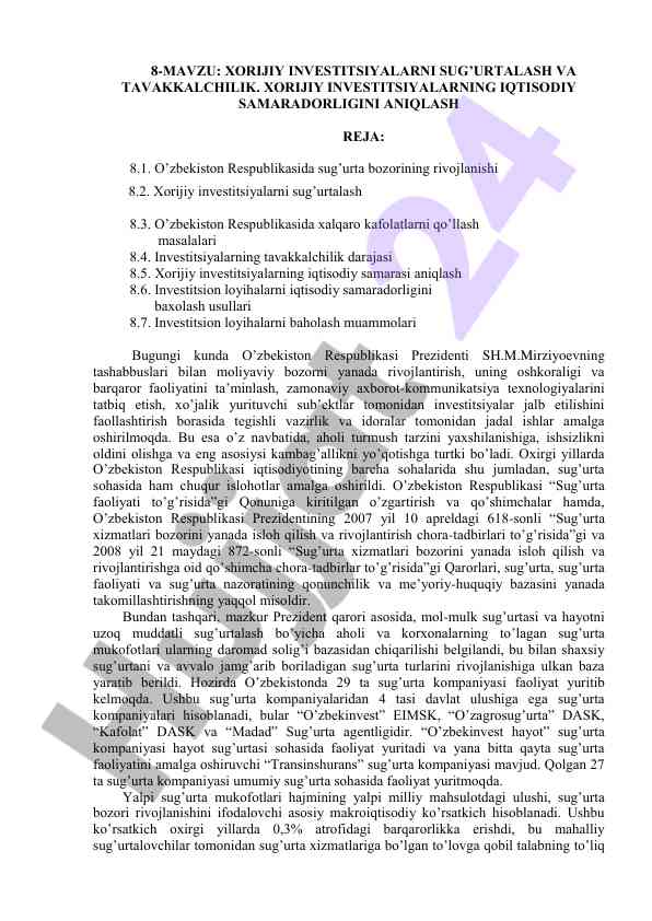 Хорижий инвестициялар кафолатлаш ва таваккалчилик