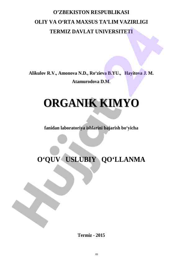 Organik kimyo fanidan laboratoriya ishlari uslublari