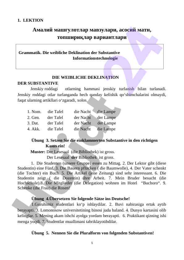 Amaliy mashg'ulotlar mavzulari va grammatikani o'rganish