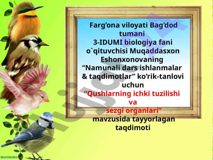 Qushlarning ichki tuzilishi va sezgi organlari