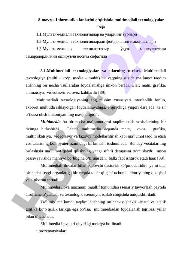 Multimediali texnologiyalar o‘qitishda amaliyot
