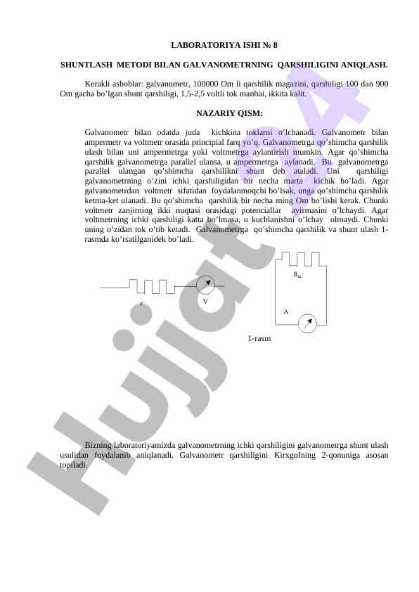 Galvanometrning qarshiligini aniqlash metodlari