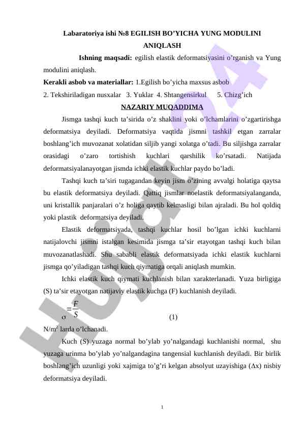 Egilish bo’yicha yung modulini aniqlash