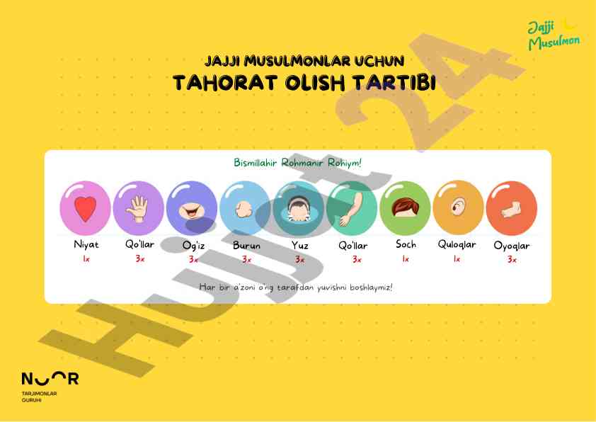Tahorat olish tartibi jajji muslimonlar uchun