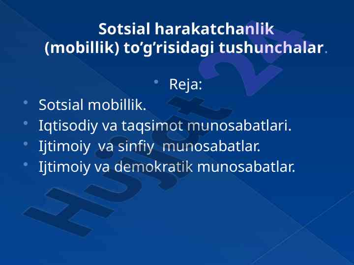 Sotsial harakatchanlik va stratifikatsiya tushunchalari