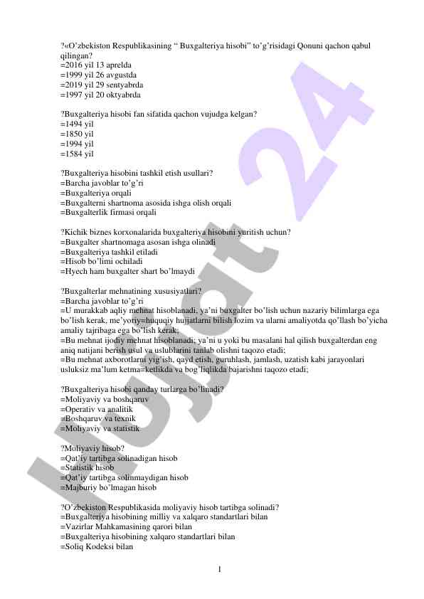 Buxgalteriya hisobi test savollari