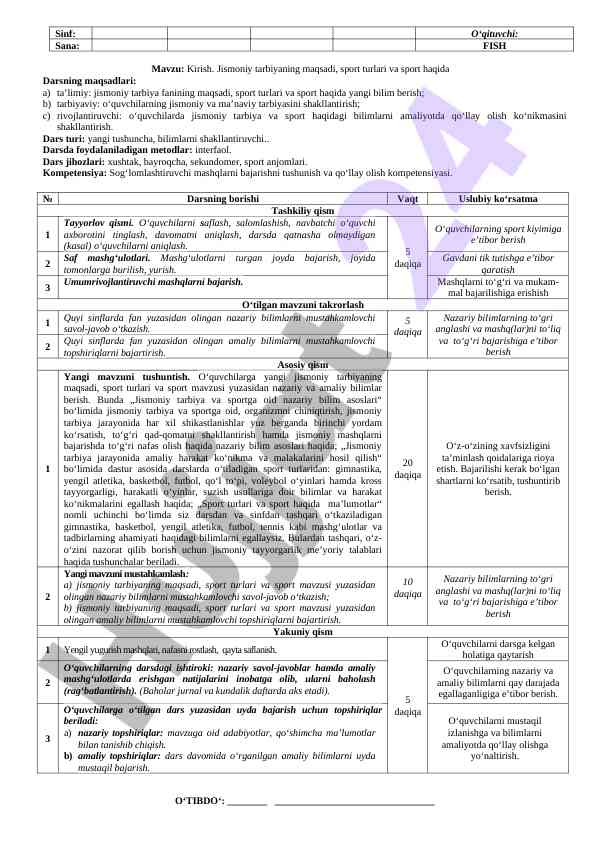 Jismoniy tarbiyaning maqsadi va sport turlari