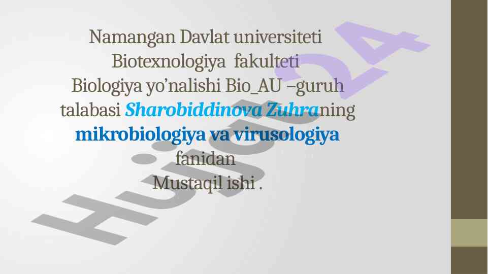 Mikrobiologiya va virusologiya fanidan mustaqil ish