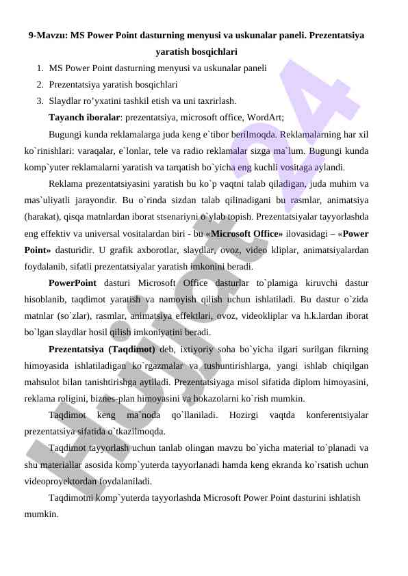 Ms power point dasturida prezentatsiya yaratish
