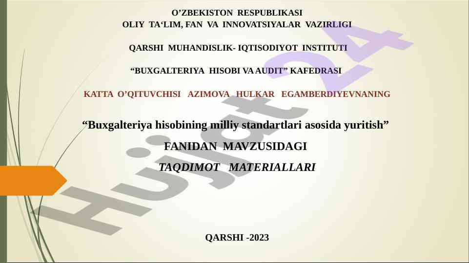 Buxgalteriya hisobining milliy standartlari taqdimoti