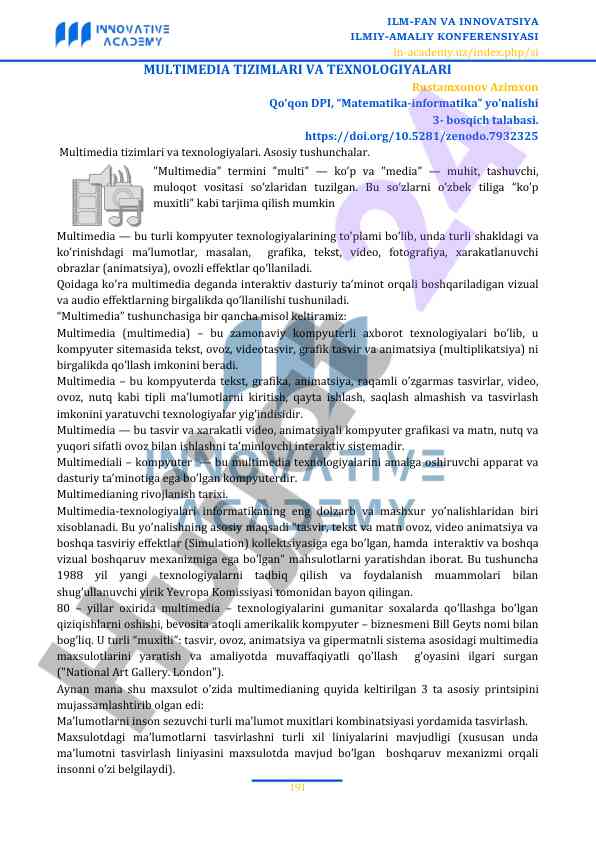 Multimedia tizimlari va texnologiyalari asosiy tushunchalar