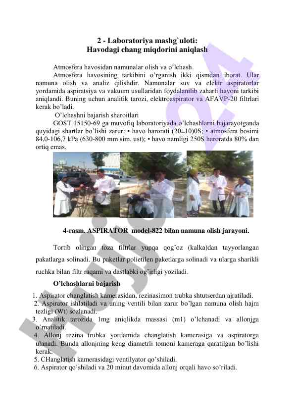 Havodagi chang miqdorini aniqlash laboratoriya mashg‘uloti