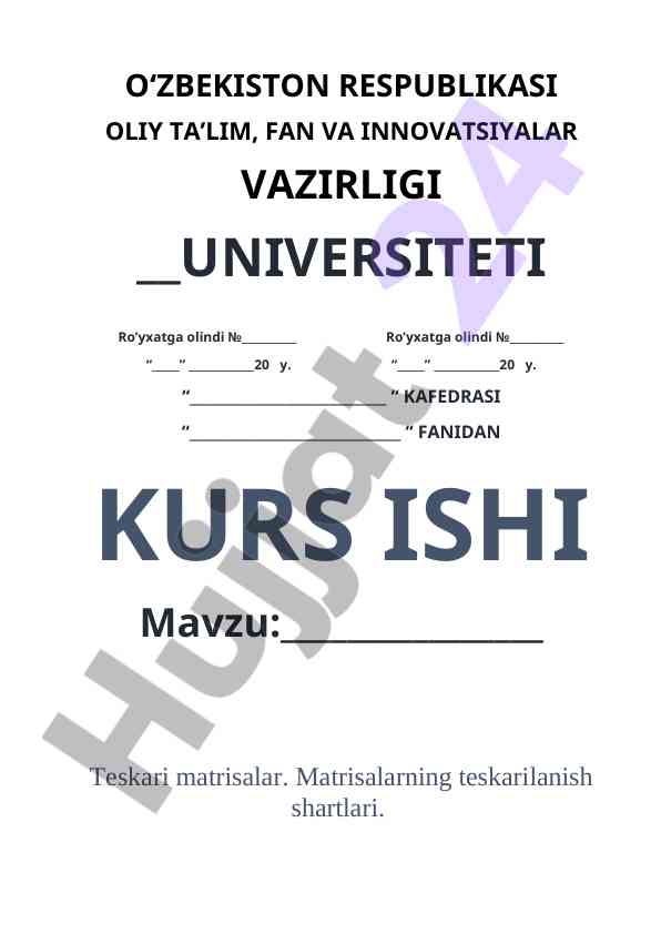 Teskar Matrisalar Va Ularning Teskarilanish Shartlari