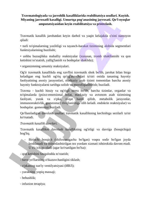 Travmatologiya va jarrohlik kasalliklarida reabilitatsiya