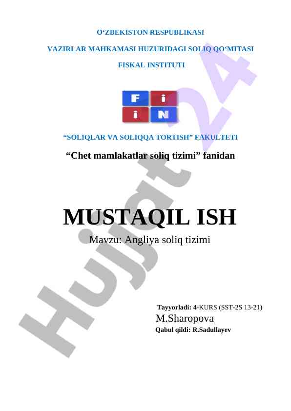 Angliya soliq tizimi o‘rganish