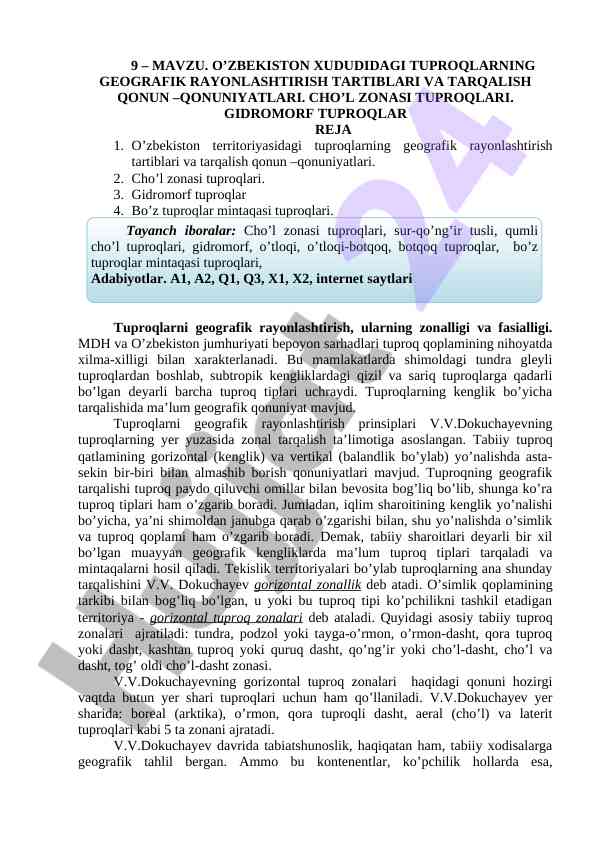O'zbekiston tuproqlarining geografik rayonlashtirish