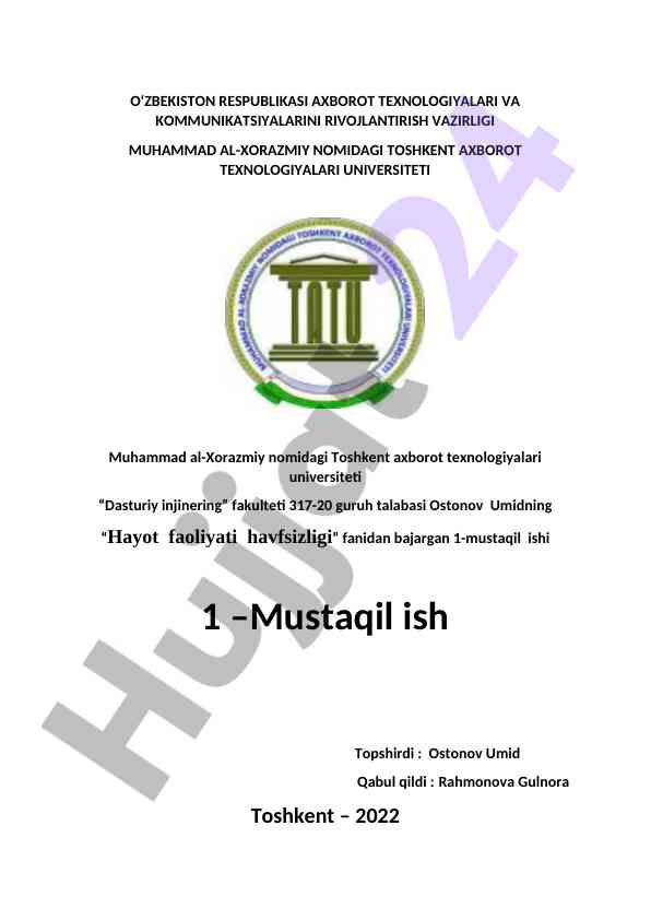Yong'in xavfsizligi haqida mustaqil ish