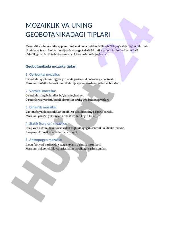 Mozaiklilik va uning geobotanikadagi tiplari