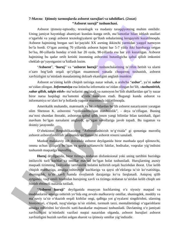 Ijtimoiy tarmoqlarda axborot xurujlari va tahdidlari