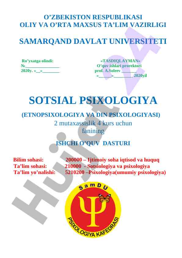Ishchi o‘quv dasturi sotsial psixologiya kursi