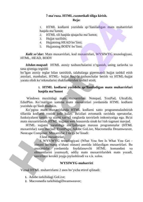 Html tiliga kirish: asosiy tushunchalar va kodlar