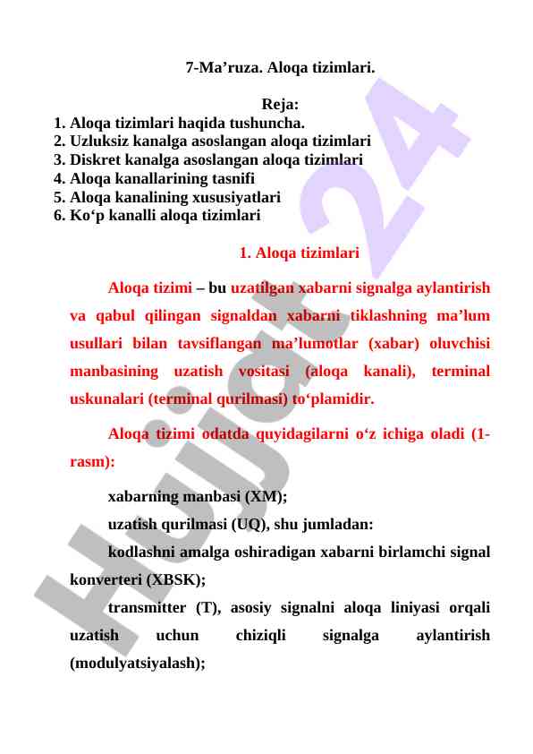 Aloqa tizimlari haqida qo‘llanma