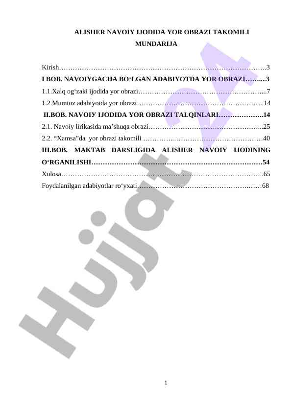 Alisher Navoiyning Yor Obrazi Takomili