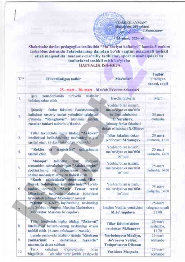 Talabalar uchun madaniy-tadbirlar tashkil etish