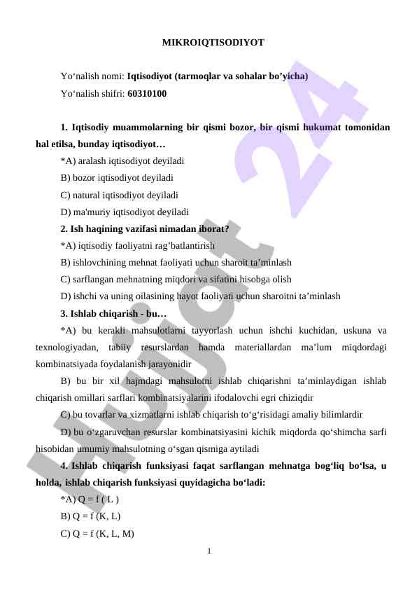 Mikroiqtisodiyotda iqtisodiy muammolar