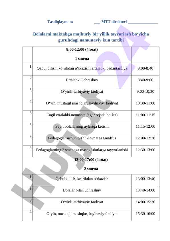 Bolalarni maktabga tayyorlash rejasi
