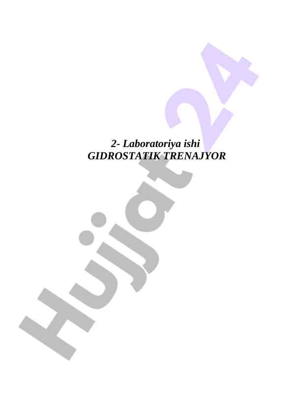 Gidrostatik trenar: tajribalar o’tkazish bo’yicha qo’llanma