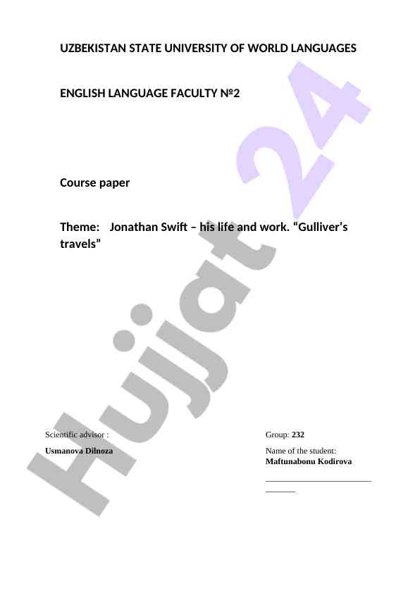 Jonathan swift – uning hayoti va ishlari