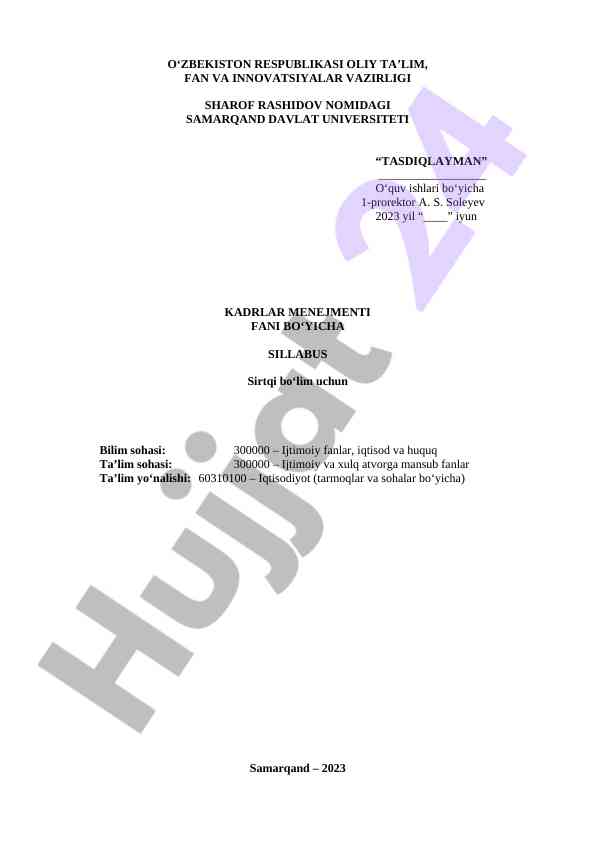 Kadrlar menejmenti fani sillabusi 2023-2024